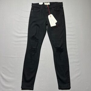 NWT Current/Elliott Womens Black Denim Distressed Stiletto‎ Skinny Jeans Size 27